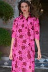 Shop_Dash And Dot_Fuchsia Polyester Lace Collared Floral Pattern Dress _Online_at_Aza_Fashions