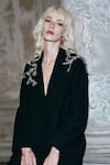 Dash And Dot_Black Polyester Crystals Embellished Blazer _at_Aza_Fashions