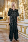 Shop_Dash And Dot_Black Polyester Sequins V-neck Embroidered Pant Set _Online_at_Aza_Fashions