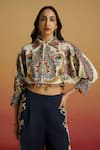 Buy_Chandrima_Ivory Cotton Beads, Tassels Collared Embroidered Kimono Bolero Jacket _at_Aza_Fashions