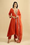 Buy Sheetal Batra Orange Embroidery, Gota Patti, Zari V-neck Kaftan Set at Aza Fashions Buy_Sheetal Batra_Orange Embroidery, Gota Patti, Zari V-neck Kaftan Set _at_Aza_Fashions