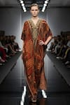 Buy_Nikita Mhaisalkar_Orange Velvet Embroidery, Sequins, Metallic Thread Byzantine Print And Kaftan _at_Aza_Fashions