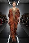 Shop_Nikita Mhaisalkar_Orange Velvet Embroidery, Sequins, Metallic Thread Byzantine Print And Kaftan _at_Aza_Fashions