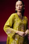 One Not Two_Green Silk, Organza Applique, Sequins, Beads, Floral Kurta And Sharara Set _Online_at_Aza_Fashions