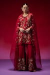 Buy_One Not Two_Red Silk, Organza Applique, Sequins, Beads, Floral Work Kurta And Sharara Set _at_Aza_Fashions