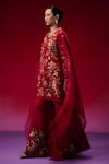 One Not Two_Red Silk, Organza Applique, Sequins, Beads, Floral Work Kurta And Sharara Set _Online_at_Aza_Fashions
