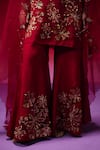 Buy_One Not Two_Red Silk, Organza Applique, Sequins, Beads, Floral Work Kurta And Sharara Set _Online_at_Aza_Fashions