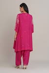 Shop_One Not Two_Pink Silk, Organza, Satin Applique, Sequins, Beads, Floral Kurta And Salwar Set _at_Aza_Fashions