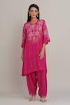 Buy_One Not Two_Pink Silk, Organza, Satin Applique, Sequins, Beads, Floral Kurta And Salwar Set _at_Aza_Fashions