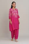 Buy_One Not Two_Pink Silk, Organza, Satin Applique, Sequins, Beads, Floral Kurta And Salwar Set _Online_at_Aza_Fashions