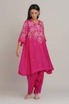 One Not Two_Pink Silk, Organza, Satin Applique, Sequins, Beads, Floral Kurta And Salwar Set _at_Aza_Fashions