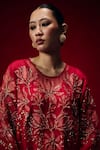 One Not Two_Red Silk, Organza, Satin Applique, Sequins, Beads, Floral Kurta And Pant Set _Online_at_Aza_Fashions