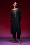 Buy_One Not Two_Black Silk, Satin Applique, Sequins, Beads, Floral Work Kurta And Pant Set _at_Aza_Fashions