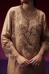One Not Two_Gold Silk Applique, Sequins, Beads, Crystals, Floral Kurta And Pant Set _Online_at_Aza_Fashions