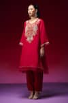 Buy_One Not Two_Red Silk Embroidery, Sequins, Beads, Crystals Round Hand Kurta And Salwar Set _at_Aza_Fashions