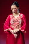 Shop_One Not Two_Red Silk Embroidery, Sequins, Beads, Crystals Round Hand Kurta And Salwar Set _Online_at_Aza_Fashions