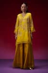 Buy_One Not Two_Yellow Silk Embroidery, Beads, Sequins, Floral Hand Kurta And Sharara Set _at_Aza_Fashions