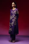 Buy_One Not Two_Purple Organza, Viscose, Silk Sequins, Beads, Floral Cluster Kurta And Pant Set _at_Aza_Fashions