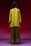 Shop_One Not Two_Green Silk, Satin Embroidery, Sequins, Beads, Floral Clusters Kurta And Pant Set _at_Aza_Fashions