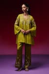Buy_One Not Two_Green Silk, Satin Embroidery, Sequins, Beads, Floral Clusters Kurta And Pant Set _at_Aza_Fashions