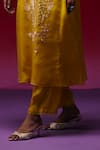 Buy_One Not Two_Yellow Silk Sequins, Beads, Crystals, Embroidery V-neck Floral Kurta And Pant Set _Online_at_Aza_Fashions