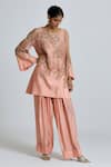 One Not Two_Pink Organza, Embroidery, Sequins, Floral Cluster Kurta And Salwar Set _Online_at_Aza_Fashions