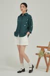 Buy Studio Moda India Green Cotton Mirrors Collared Embellished Square Sleeve Shirt at Aza Fashions Buy_Studio Moda India_Green Cotton Mirrors Collared Embellished Square Sleeve Shirt _at_Aza_Fashions