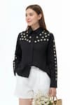 Buy_Studio Moda India_Black Cotton Collared Eyelet Yoke Embellished Shirt _at_Aza_Fashions