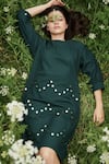 Studio Moda India_Green Cotton Round Neck Eyelet Embellished Shift Dress _Online_at_Aza_Fashions