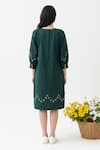 Shop_Studio Moda India_Green Cotton Round Neck Eyelet Embellished Shift Dress _at_Aza_Fashions