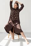Studio Moda India_Brown Cotton Collared Eyelet Embellished Midi Dress _Online_at_Aza_Fashions