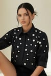 Shop_Studio Moda India_Black Cotton Mirrors Collared Embellished Shirt _at_Aza_Fashions