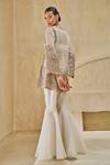Shop_Pankaj & Nidhi_Ivory Tulle, Silk Organza Echoes Of Grace Embellished Tunic Sharara Set _at_Aza_Fashions