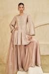 Buy_Pankaj & Nidhi_Rose Gold Brocade, Chanderi Silk, Organza Blush Of Elegance Sharara Set _at_Aza_Fashions
