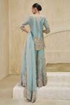 Shop_Pankaj & Nidhi_Aqua Tulle, Silk Organza Crest Of Radiant Embellished Kurta Sharara Set _at_Aza_Fashions