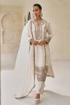 Buy_Pankaj & Nidhi_Ivory Tulle, Chanderi Silk Embroidery Split Grove Hand Embellished Kurta Set _at_Aza_Fashions