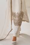 Pankaj & Nidhi_Ivory Tulle, Chanderi Silk Embroidery Split Grove Hand Embellished Kurta Set _Online_at_Aza_Fashions
