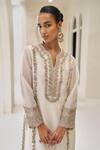 Shop_Pankaj & Nidhi_Ivory Tulle, Chanderi Silk Embroidery Split Grove Hand Embellished Kurta Set _at_Aza_Fashions