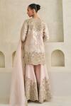 Shop_Pankaj & Nidhi_Pink Brocade, Silk Organza Embroidery Roselle Hand Embellished Sharara Set _at_Aza_Fashions