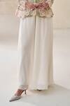 Pankaj & Nidhi_Ivory Tulle Embroidery V-neck Florica Drift Embellished Jacket And Pant Set _Online_at_Aza_Fashions