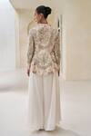 Shop_Pankaj & Nidhi_Ivory Tulle Embroidery V-neck Florica Drift Embellished Jacket And Pant Set _at_Aza_Fashions