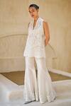 Shop_Pankaj & Nidhi_Ivory Tulle, Organza Embroidery, Sequins Frosted Bloom Ornate Tunic Sharara Set _Online_at_Aza_Fashions