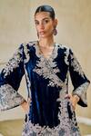 Buy_Pankaj & Nidhi_Navy Silk, Velvet Embroidery V-neck Timeless Grace Jacket And Pant Set _Online_at_Aza_Fashions