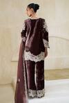 Shop_Pankaj & Nidhi_Brown Silk, Velvet Embroidery, Stones, Beads, Nova Charm Kurta And Pant Set _at_Aza_Fashions