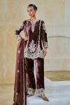 Buy_Pankaj & Nidhi_Brown Silk, Velvet Embroidery, Stones, Beads, Nova Charm Kurta And Pant Set _at_Aza_Fashions