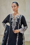 Pankaj & Nidhi_Black Chanderi Silk Embroidery Split V-neck Mystery Of Elegance Kurta Set _Online_at_Aza_Fashions