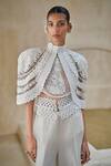 Shop_Pankaj & Nidhi_Ivory Tulle, Silk Organza Heritage Bloom Hand Embellished Cape Sharara Set _Online_at_Aza_Fashions