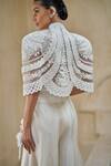 Shop_Pankaj & Nidhi_Ivory Tulle, Silk Organza Heritage Bloom Hand Embellished Cape Sharara Set _at_Aza_Fashions