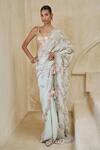 Buy_Pankaj & Nidhi_Blue Georgette Embroidery, Sequins, Marina Mist Embellished Saree With Blouse _at_Aza_Fashions