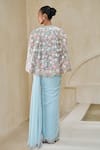 Shop_Pankaj & Nidhi_Sky Blue Silk, Georgette Embroidery Empress Of Ocean Pre-draped Saree With Cape _at_Aza_Fashions